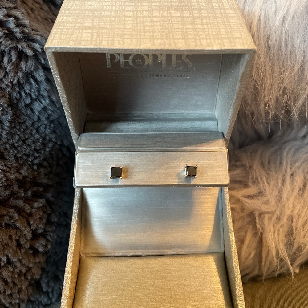 14k Black Diamond Solitaire Earrings - Picture 9 of 15